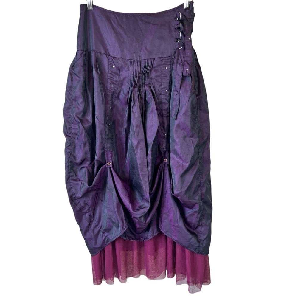 Tugce & Ece purple iridescent double layered ruched steampunk style skirt